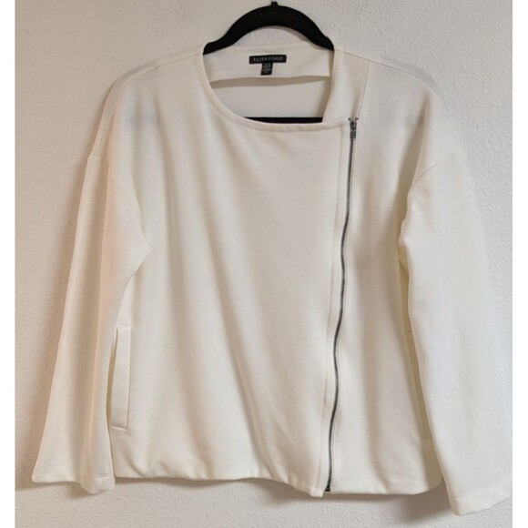Wmn's EILEEN FISHER Full- Zip Ivory Moto Jacket w/ Side Pockets Small EXCELLENT! - Picture 2 of 15